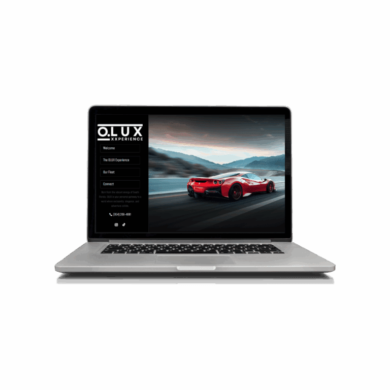 OLUX Experience website mockup on laptop