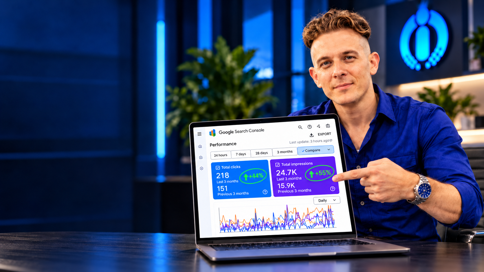 Gary presenting marketing results from a laptop